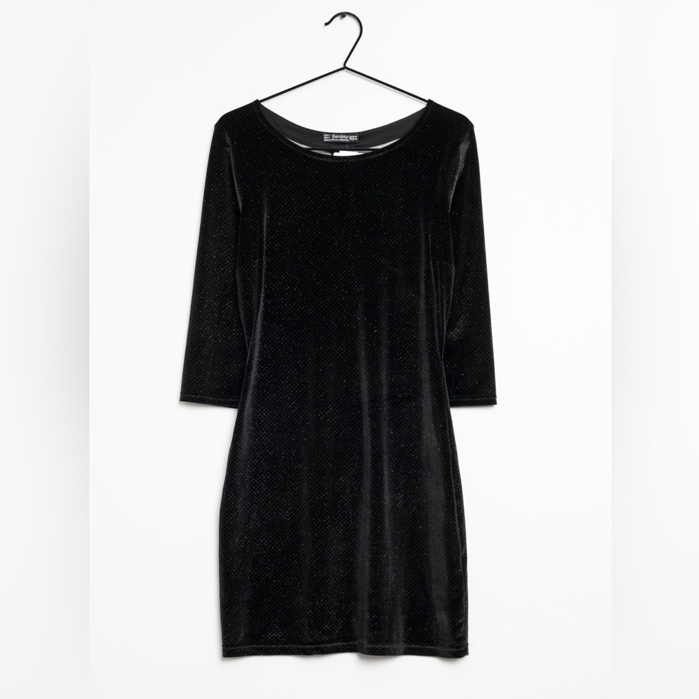 Bershka Black Long Sleeve Velvet Dress View 3